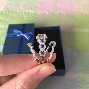 3pcs Pure Silver Engagement Ring Wedding Bands Set